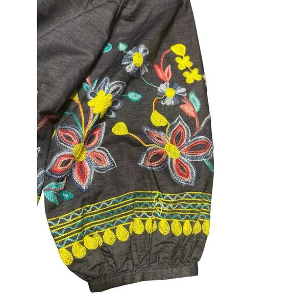 Tru Luxe Jeans Top Size S  Square Neck Blue Colorful Embroidery Floral - Picture 4 of 11